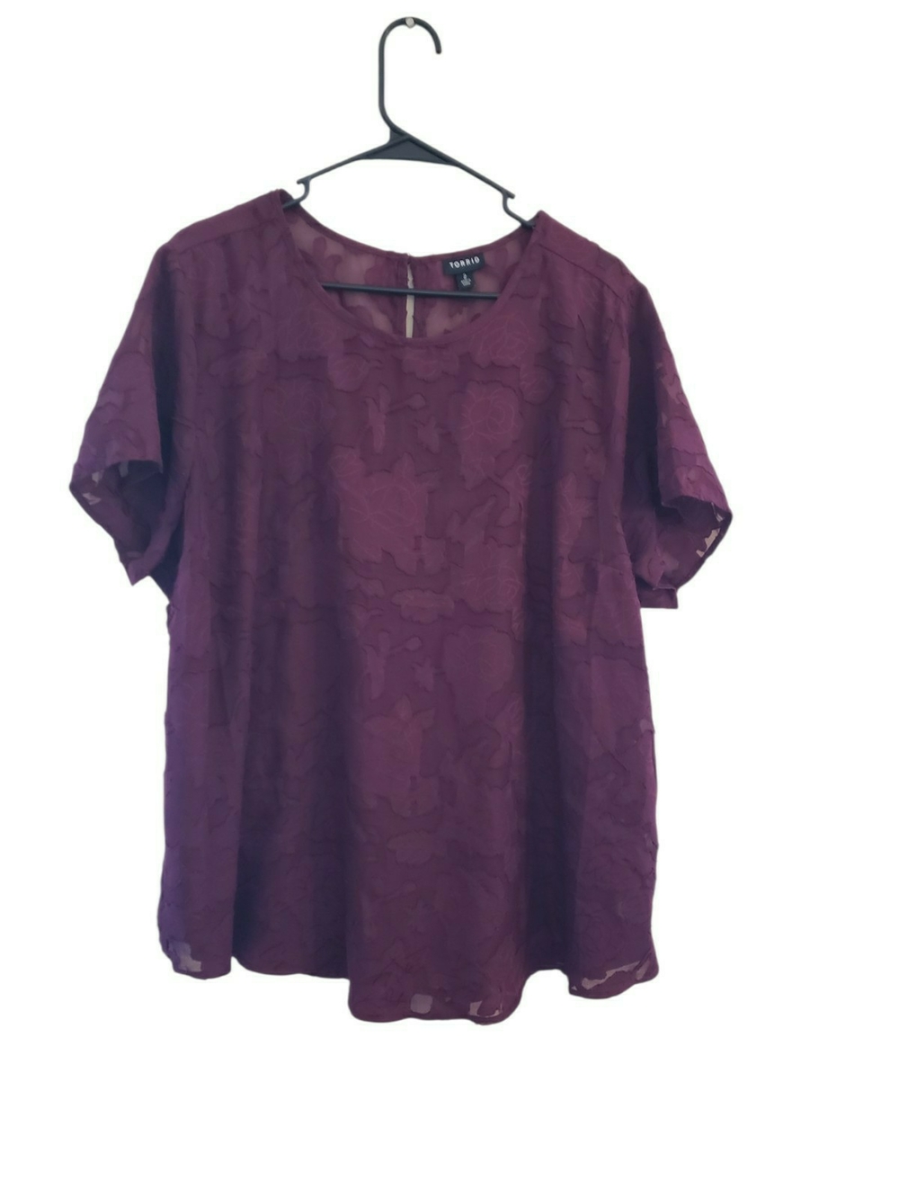 torrid Plum Floral Textured Short Sleeve Blouse
